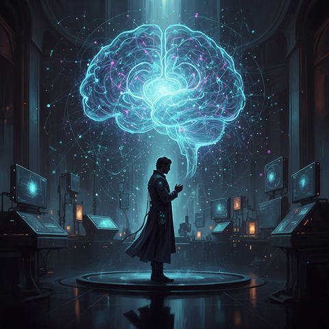 Futuristic Holographic Brain Art Print — No. 602 — Digital Wall Art
