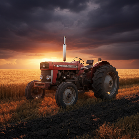 Green Tractor in Morning Mist