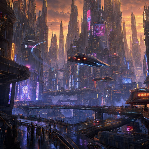 Stunning Neon Futuristic Cityscape Art — No. 625 — Digital Wall Art
