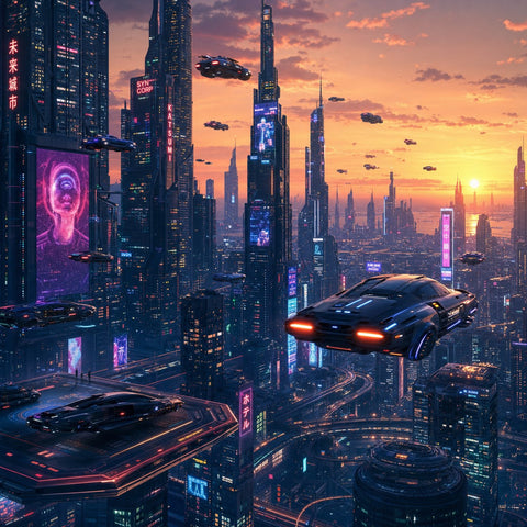 Neon Futuristic Cityscape Print — No. 628 — Digital Wall Art