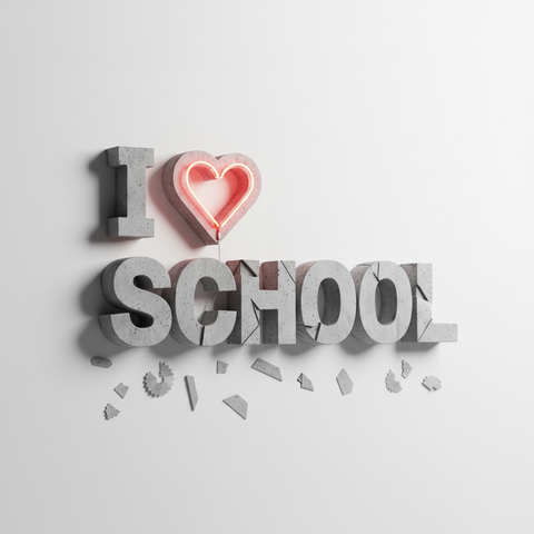 I Love School Neon Heart Poster | Modern Minimalist Classroom Decor | 3D Typography Wall Art | Back to School | Digital Download
