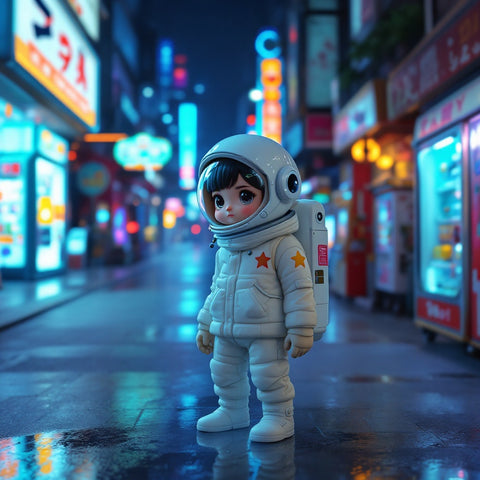 Neon City Astronaut Figurine Print — No. 636 — Digital Wall Art