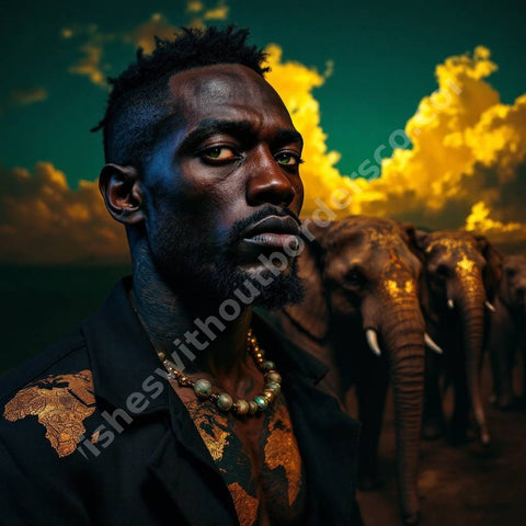 Golden Light Portrait with Elephants — No. 037 — Digital Wall Art