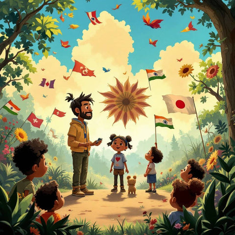Multicultural Children and Flags Art — No. 490 — Digital Wall Art