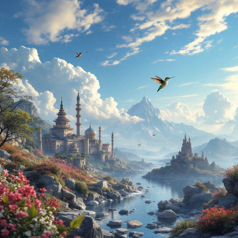 Fantasy Castle Landscape Illustration Print — No. 426 — Digital Wall Art