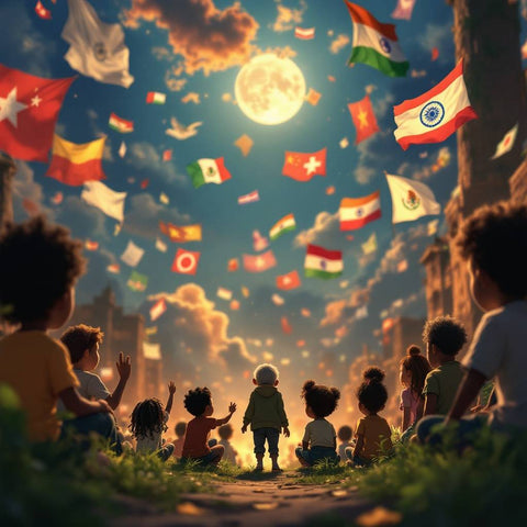 Diverse Children and International Flags — No. 465 — Digital Wall Art