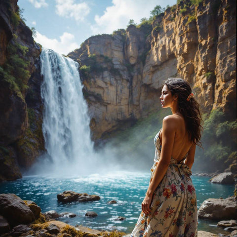 Natural Waterfall Scene with Woman — No. 262 — Digital Wall Art