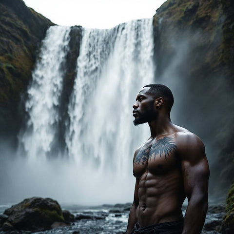 Muscular Man in Front of Waterfall — No. 106 — Digital Wall Art