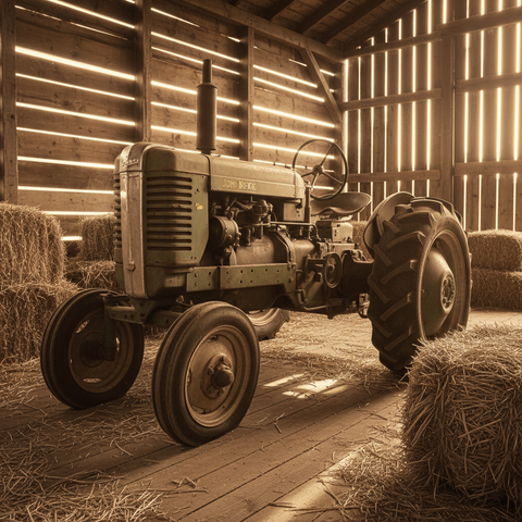 Green Tractor in the Barn