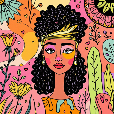 Boho Colorful Floral Woman Portrait