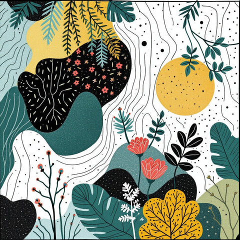Boho Vibrant Floral Landscape Print