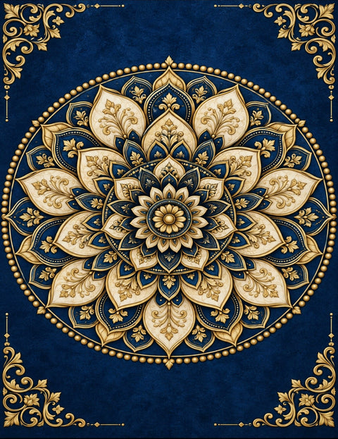 Navy & Gold Mandala Wall Art Set of 3 — Printable Digital Download, Boho Luxury Decor for Living Room, Bedroom & Meditation Space