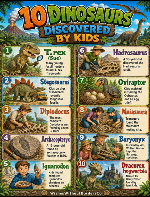 10 Dinosaurs Discovered by Kids — Premium Classroom Poster Set