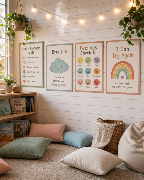Calm Corner SEL Poster Bundle for Kids | 10 Printable Social Emotional Learning Posters | Feelings Chart, Mindfulness & Emotional Regulation | Classroom & Homeschool PDF