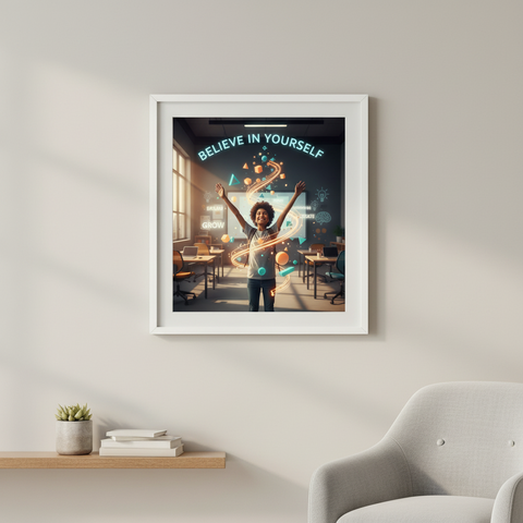 Believe in Yourself Boho Poster | Inspirational Kids Wall Art | Pastel Classroom Decor | Growth Mindset Print | Digital Download