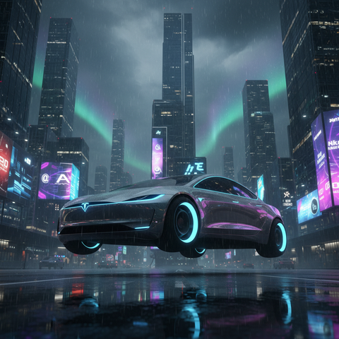 Neon Flying Car Wall Art — No. 589 — Digital Wall Art