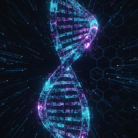 Neon DNA Helix Digital Art — No. 598 — Digital Wall Art