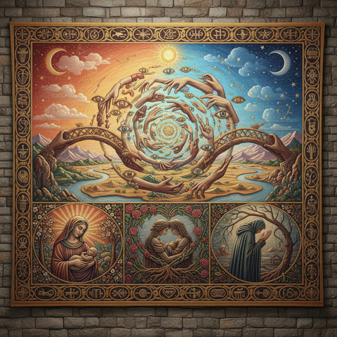 Surreal Spiral Hands with Spiritual Scenes Artistic Print — No. 608 — Digital Wall Art