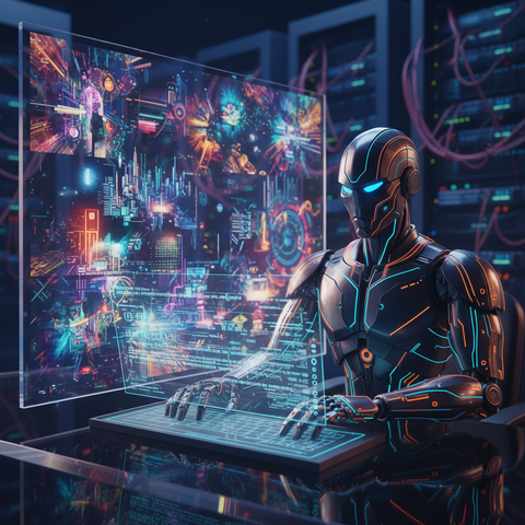 Futuristic Cyborg at Computer Artistic Print — No. 616 — Digital Wall Art