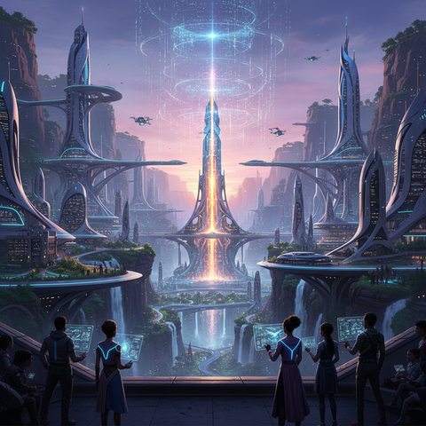 Futuristic Neon Cityscape Art — No. 617 — Digital Wall Art