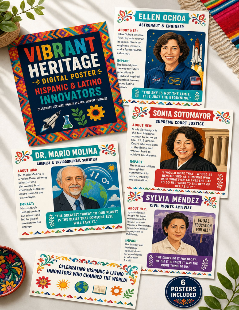 Vibrant Heritage Poster | Hispanic & Latino Innovators | Instant Download 300 DPI