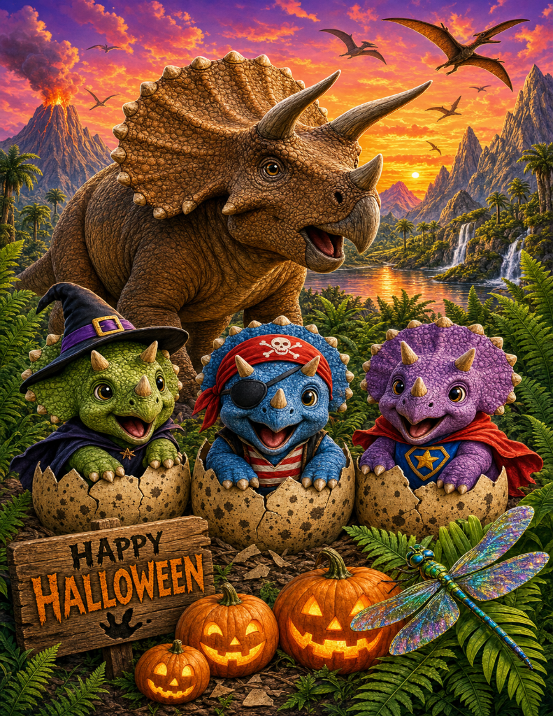 Roaring Seasons Dino Triceratops Posters | 4 Holiday Designs + 1 Year Round
