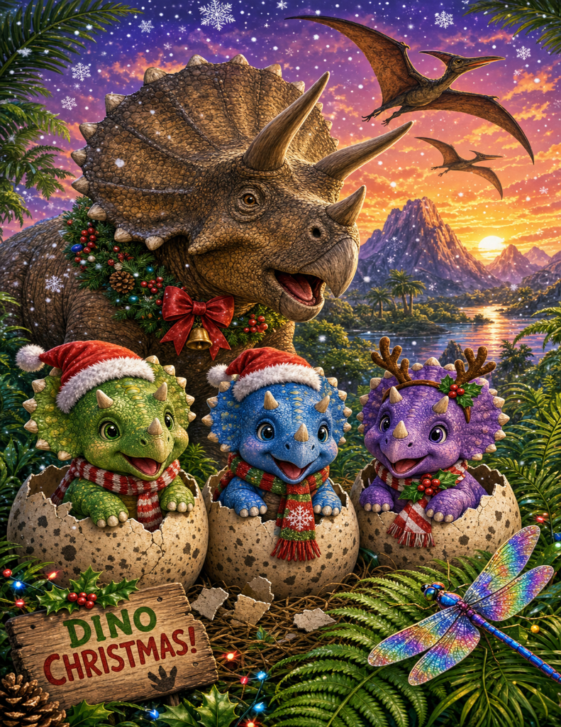 Roaring Seasons Dino Triceratops Posters | 4 Holiday Designs + 1 Year Round