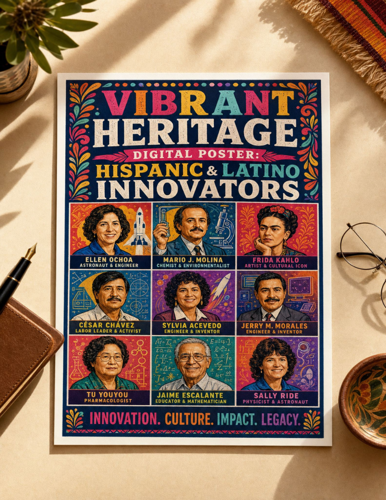 Vibrant Heritage Poster | Hispanic & Latino Innovators | Instant Download 300 DPI