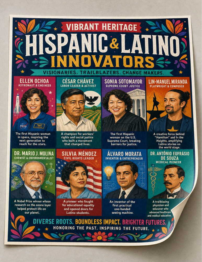 Vibrant Heritage Poster | Hispanic & Latino Innovators | Instant Download 300 DPI