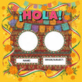 ¡Hola! First Day of School Photo Frame Card - vibrant yellow background with papel picado banners and marigolds
