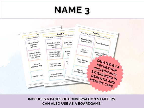 Memory care word game and conversation starter cards for seniors