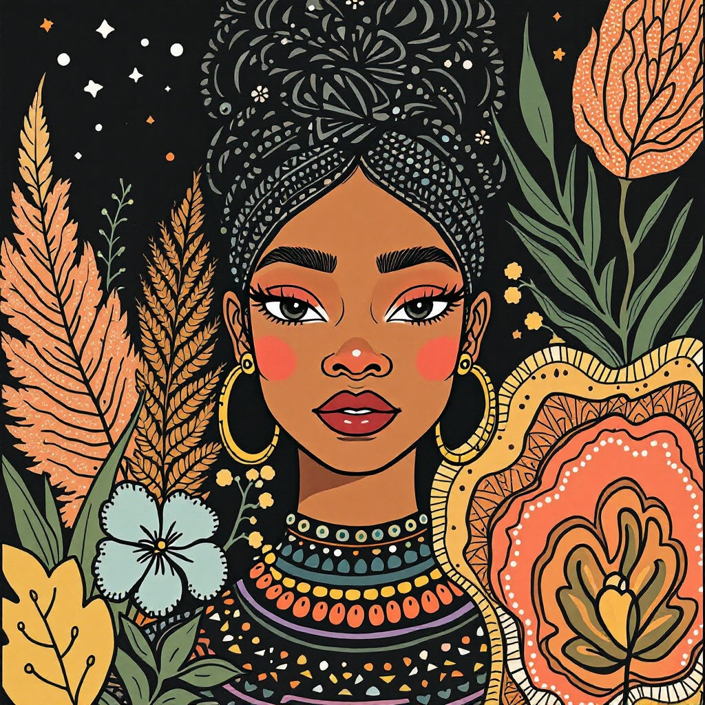 Boho Colorful Mosaic Portrait Wall Art