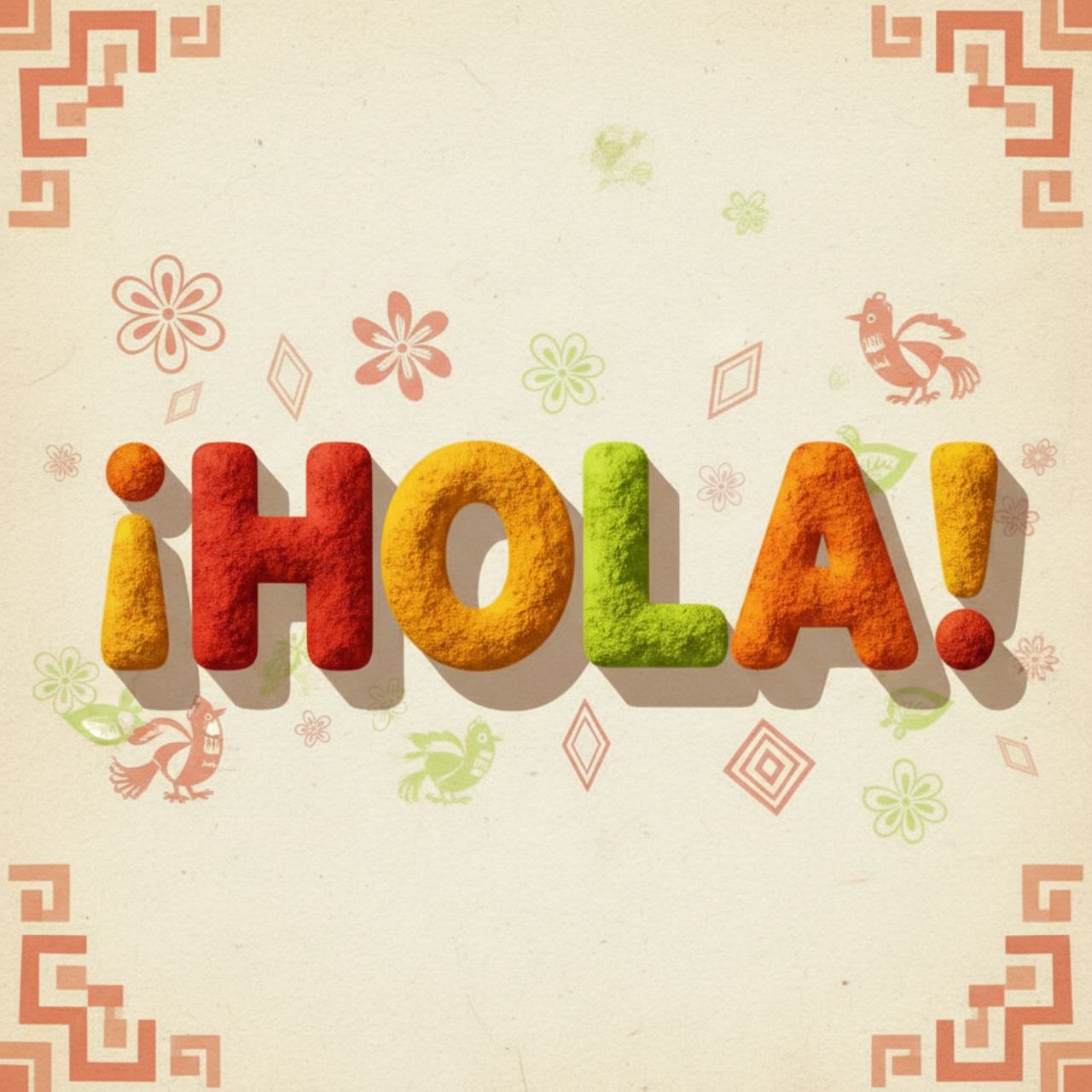 ¡Hola! Classroom Poster - colorful spice-textured typography on warm cream background