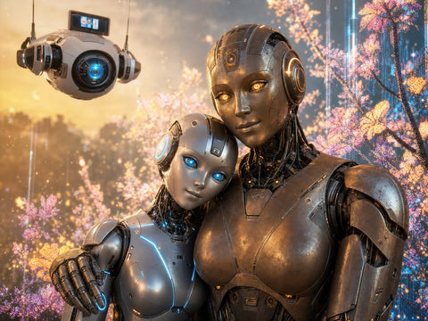 Futuristic Robot Embrace Art — No. 633 — Digital Wall Art