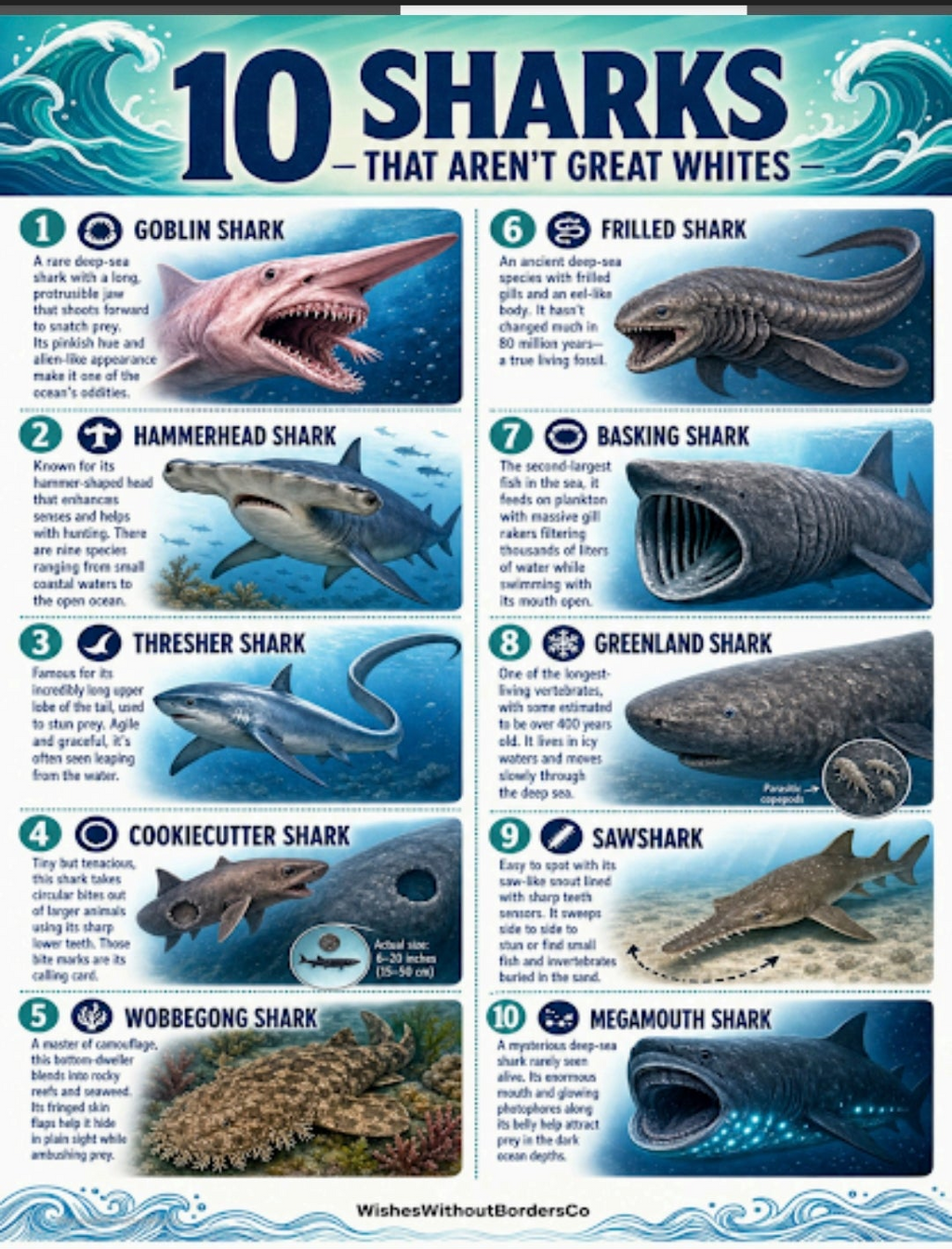 10 Sharks That Aren't Great Whites | Educational Poster Set for Kids