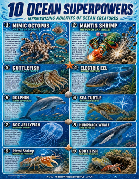 10 Ocean Superpowers | Mesmerizing Abilities of Sea Creatures | Educational Poster Set