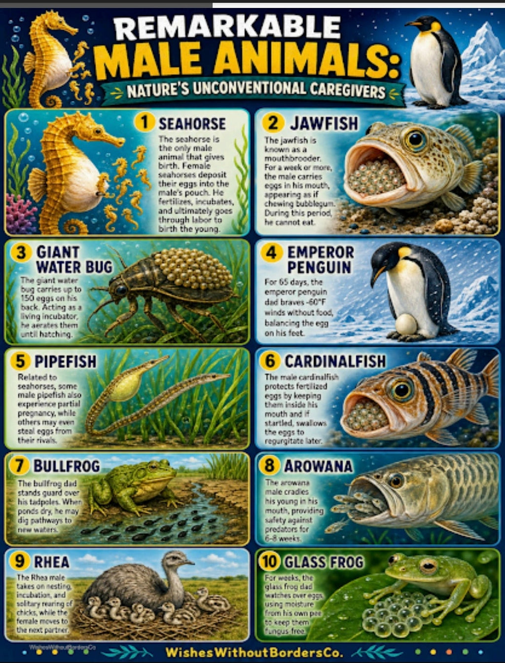 Remarkable Male Animals: Nature's Unconventional Caregivers | Educational Poster Set