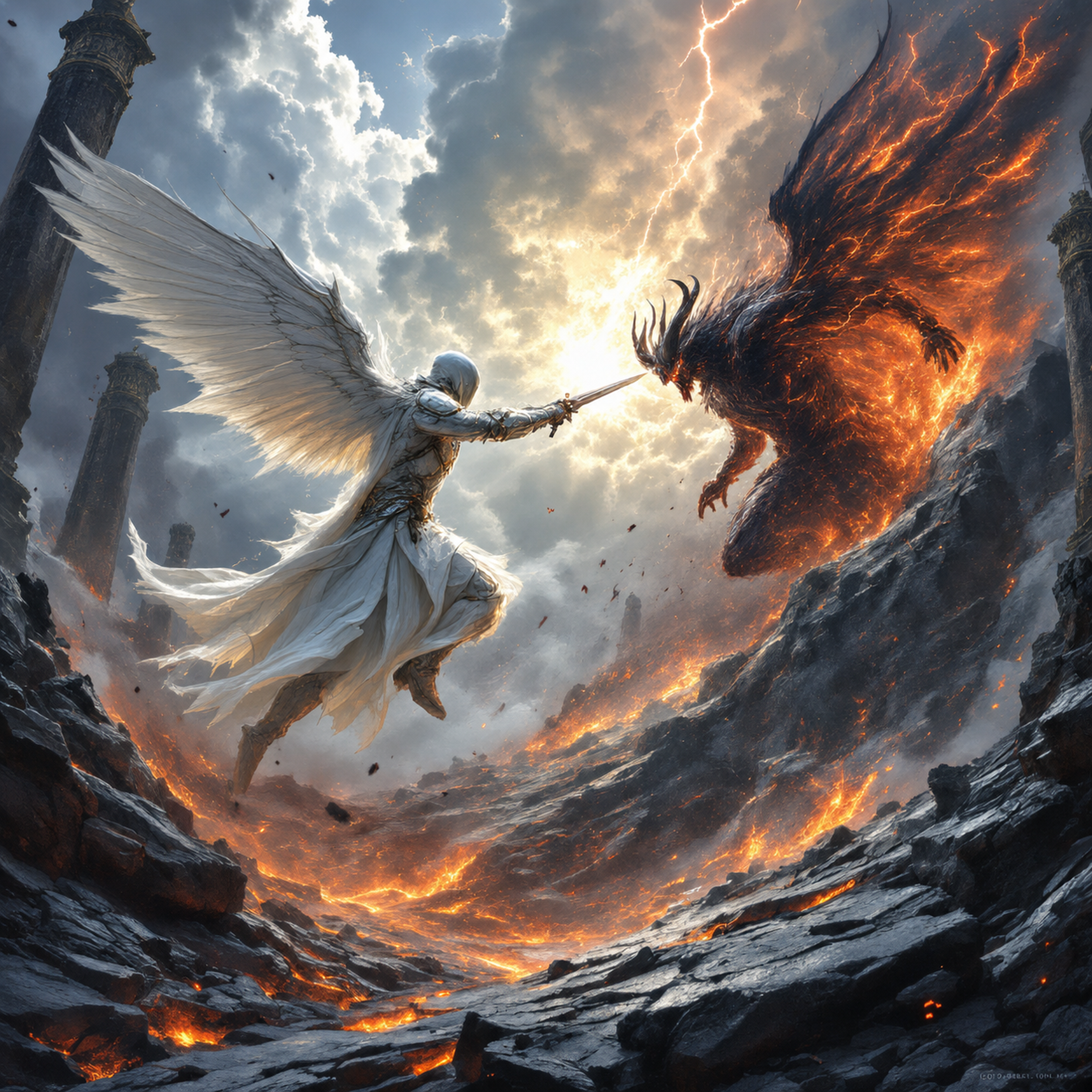 Angel vs Fire Demon Spiritual Warfare Card