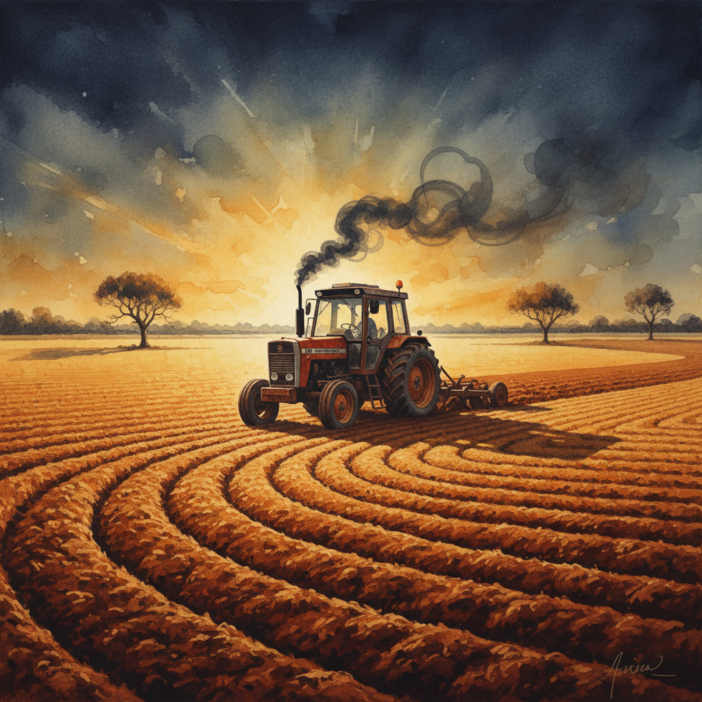 Tractor at Work in Golden Fields