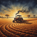 Tractor at Work in Golden Fields