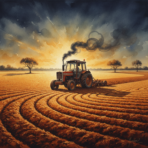 Tractor at Work in Golden Fields