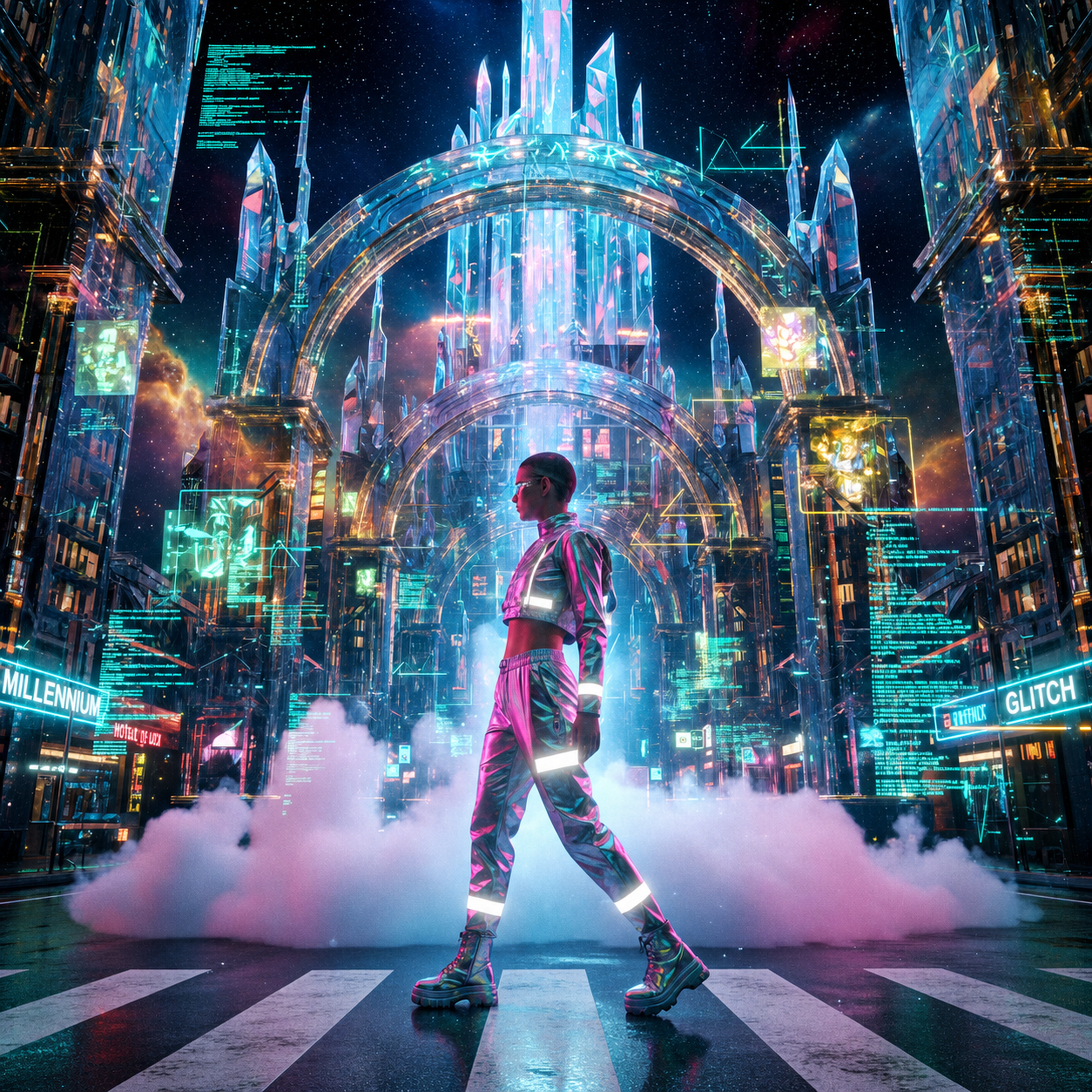 Cyberpunk Crystal City Multicultural Futuristic Card