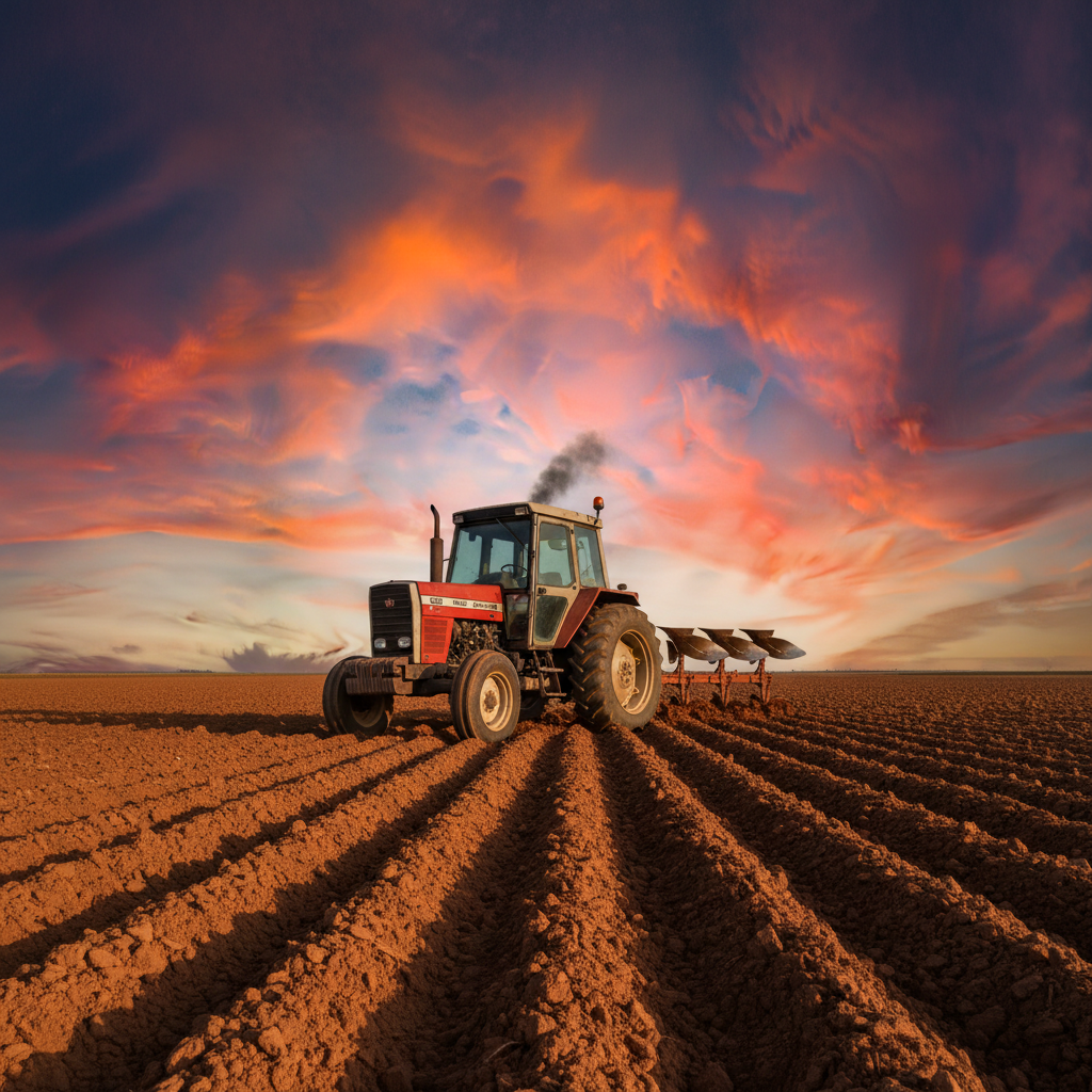 Red Tractor at Sunset