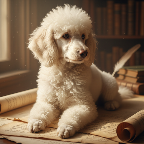 Cream Poodle in the Library