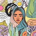 Boho Floral Butterfly Woman Portrait
