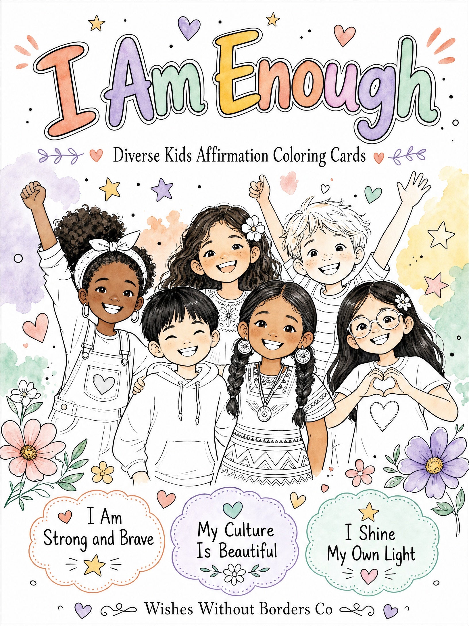 I Am Enough: Diverse Kids Affirmation Coloring Cards cover