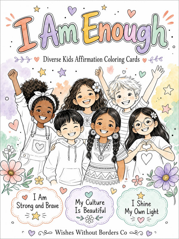I Am Enough: Diverse Kids Affirmation Coloring Cards cover
