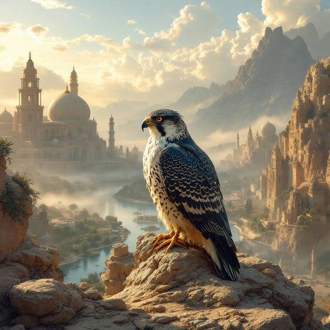 Majestic Falcon Over Ancient City Art Print — No. 435 — Digital Wall Art
