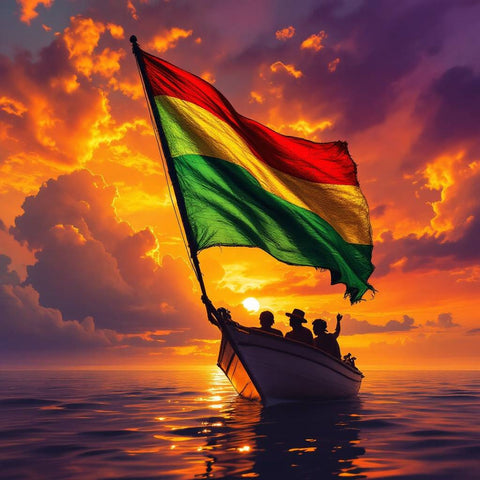 Digital Art Print — No. 017: Flag Boat Sunset Scene