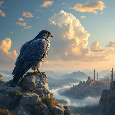Majestic Falcon Over Fantasy City — No. 434 — Digital Wall Art